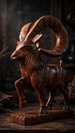 Handcrafted Wooden Markhor Statue – Traditional Animal Home Decor