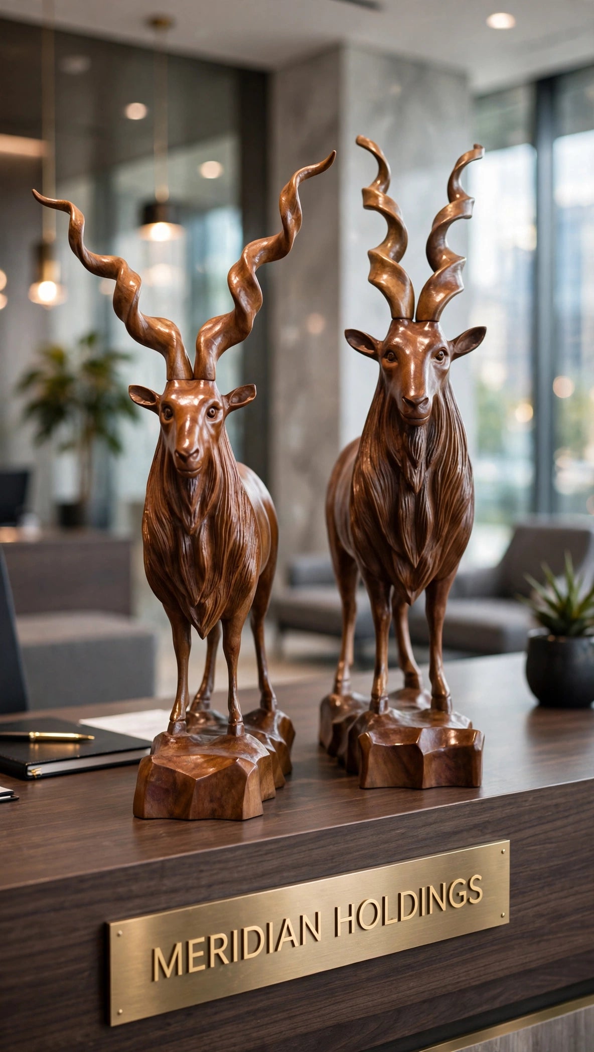 Handcrafted Wooden Markhor Statue – Luxury Animal Decor & Gift Set