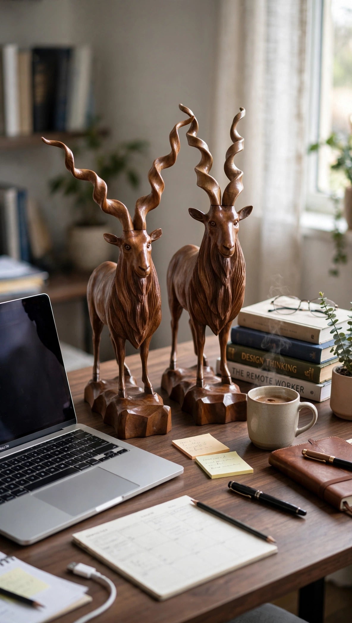 Handcrafted Wooden Markhor Statue – Luxury Animal Decor & Gift Set