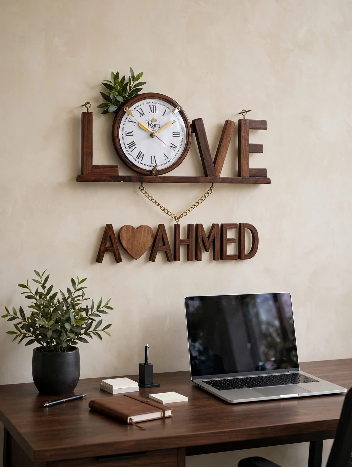 Personalized Wooden LOVE Wall Clock with Custom Name