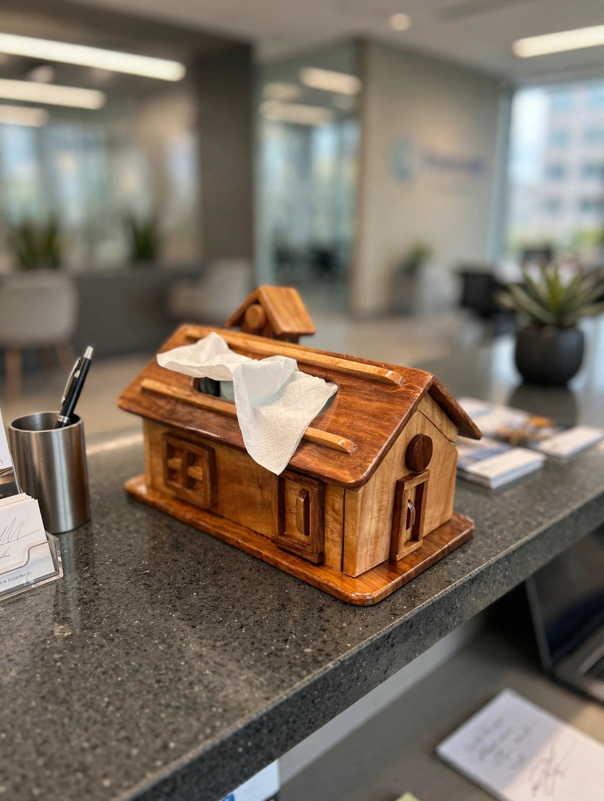Handcrafted Wooden House Tissue Box Holder