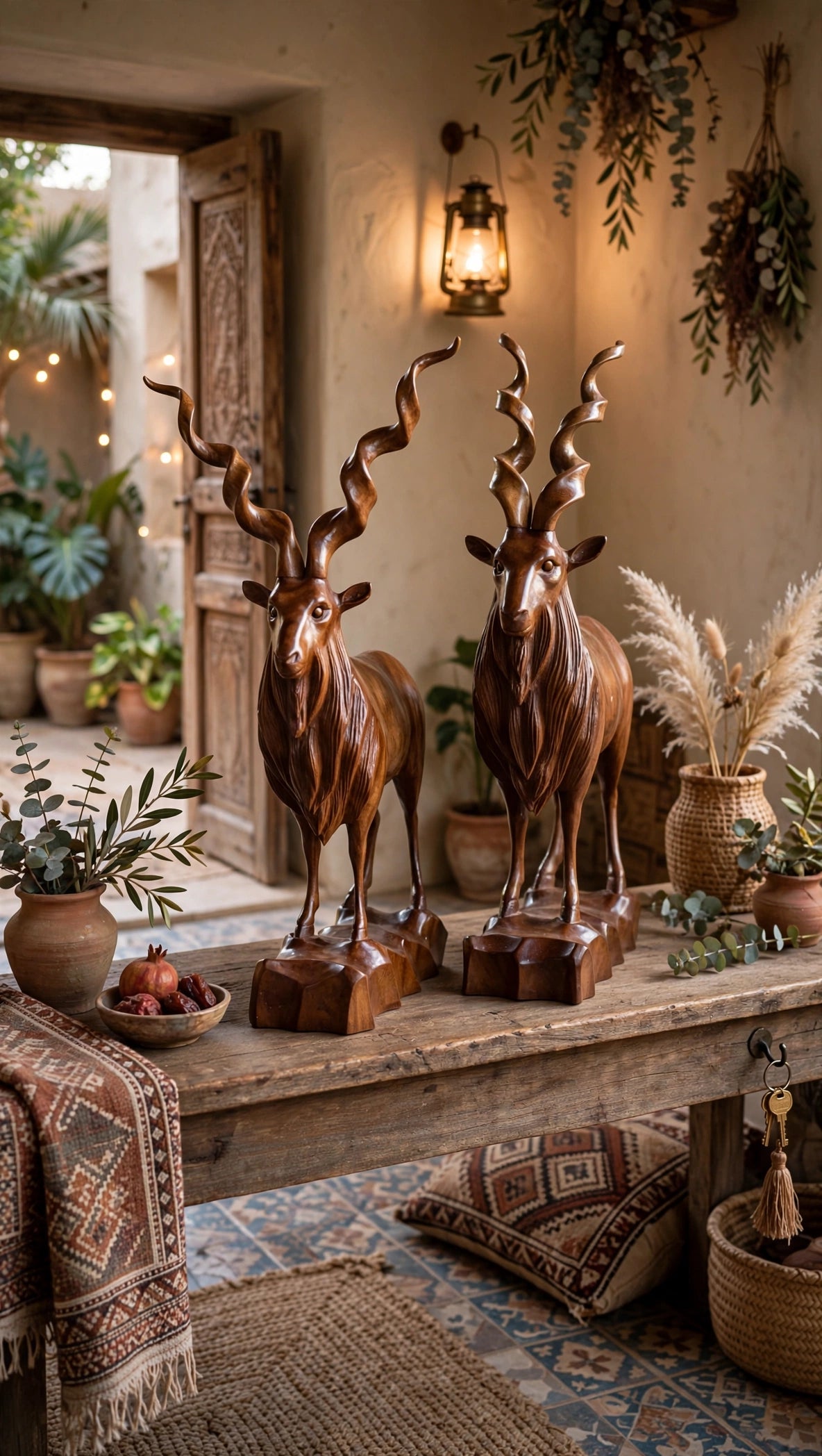 Handcrafted Wooden Markhor Statue – Luxury Animal Decor & Gift Set