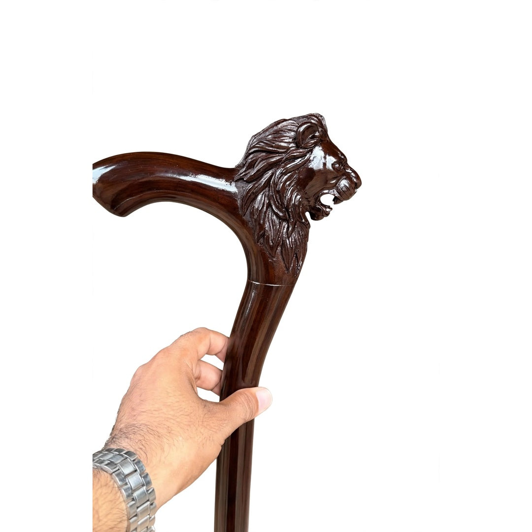 Handcrafted Lion Head Wooden Walking Cane – Premium Carved Handle