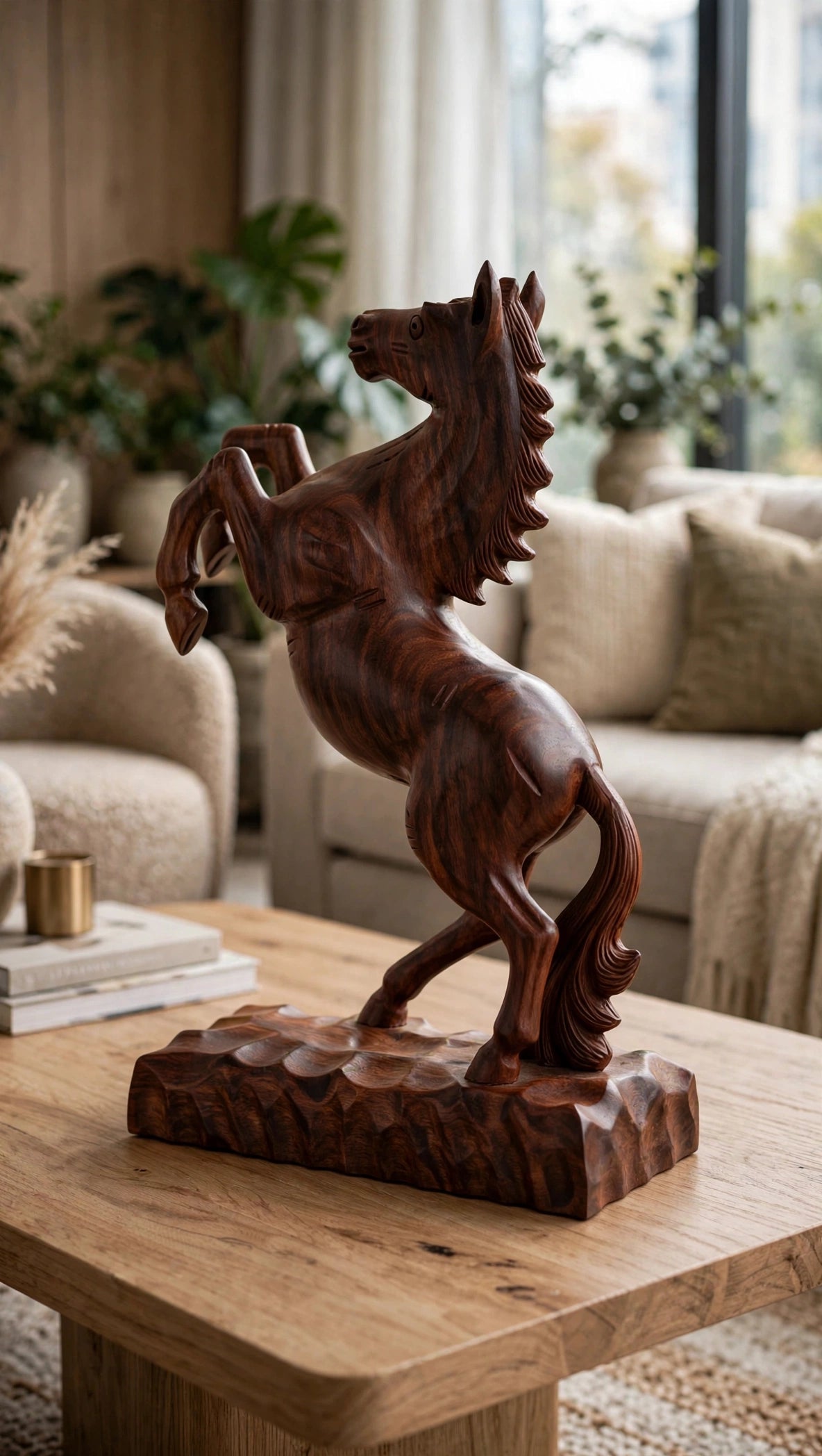 Handcrafted Wooden Rearing Horse Statue – Elegant Horse Sculpture