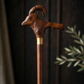 Handcrafted Ibex Head Wooden Walking Cane – Carved Mountain Goat Design