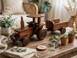 Handcrafted Wooden Tractor with Trailer – Premium Wooden Decorative Showpiece