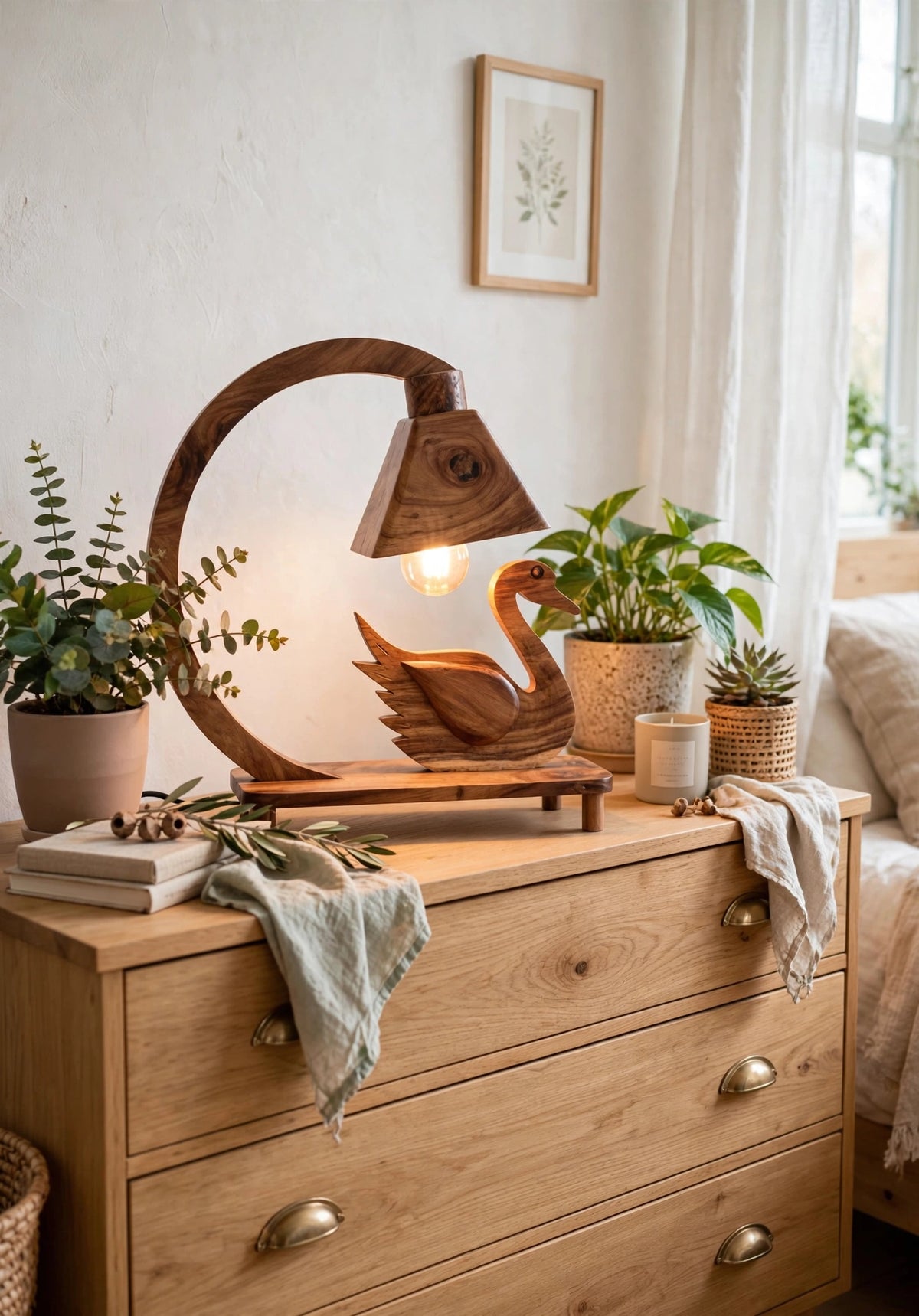 Handcrafted Sheesham Wood Animal Table Lamp – Deer, Horse, Swan, Elephant & Lion Designs
