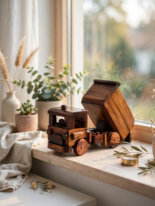 Handcrafted Wooden Dump Truck | Premium Decorative Showpiece