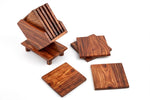 Sheesham Wood Coaster Set with Holder – Natural Wooden Drink Coasters