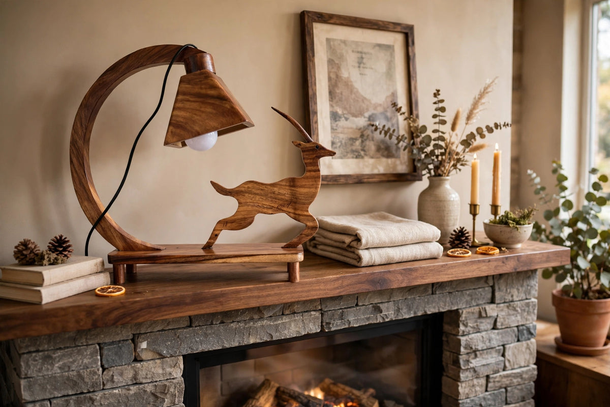 Handcrafted Sheesham Wood Animal Table Lamp – Deer, Horse, Swan, Elephant & Lion Designs