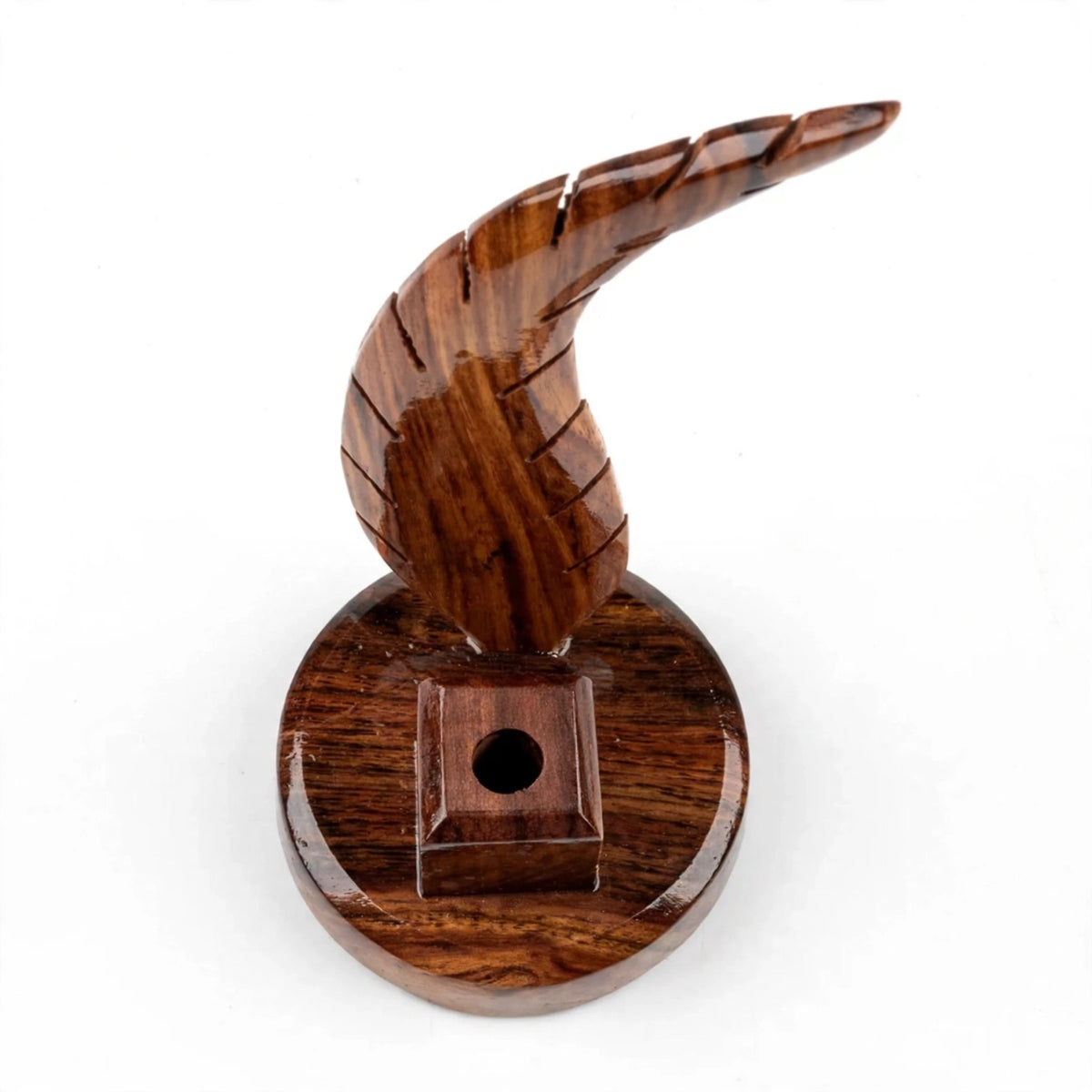 Handmade Sheesham Wood Pen Holder – Feather & Guitar