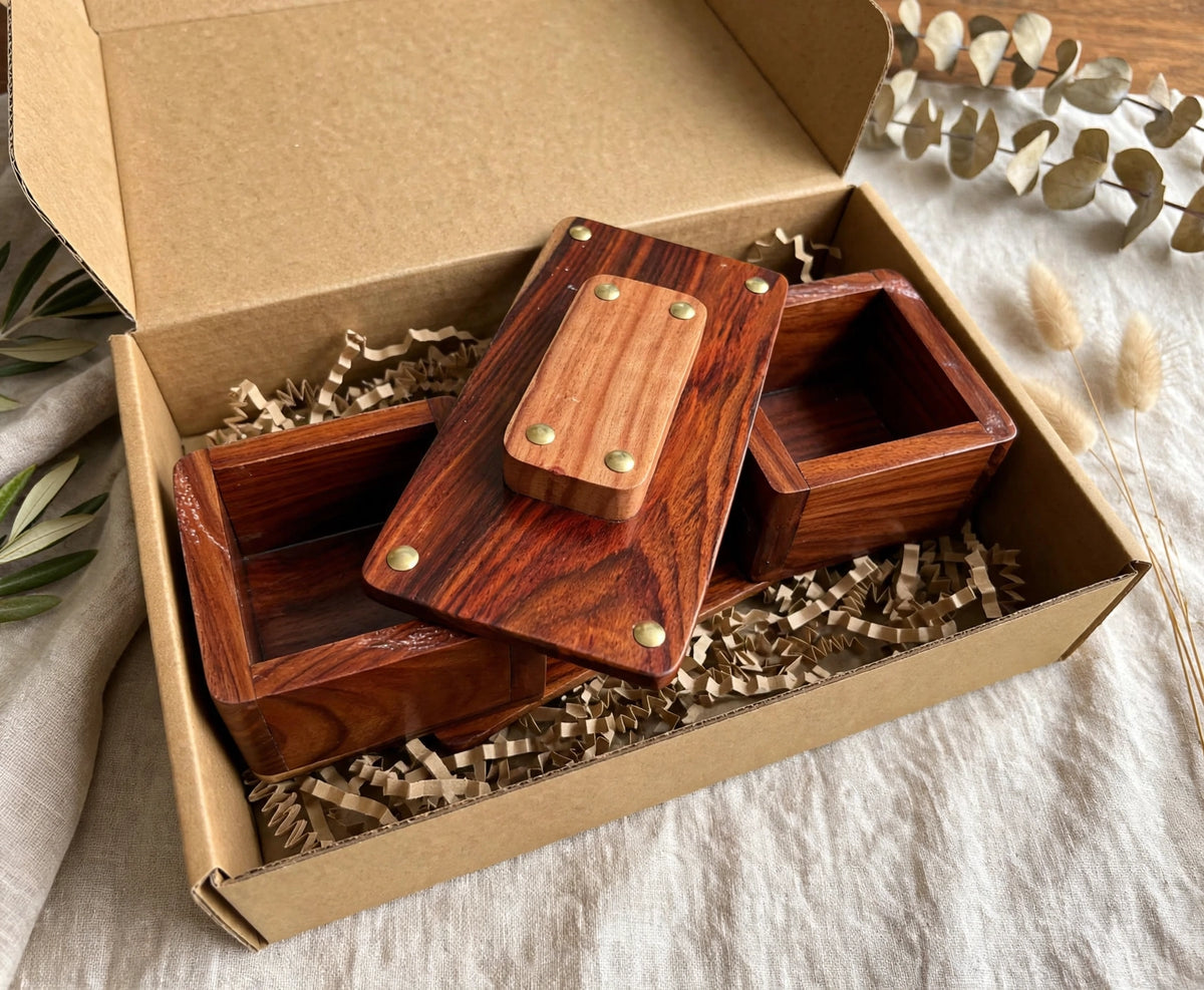 Sheesham Wood Swivel Storage Box – Rustic Wooden Organizer & Keepsake Box
