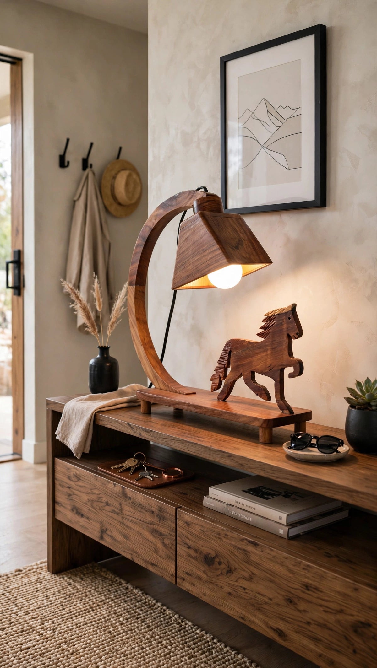 Handcrafted Sheesham Wood Animal Table Lamp – Deer, Horse, Swan, Elephant & Lion Designs