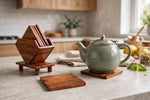Sheesham Wood Coaster Set with Holder – Natural Wooden Drink Coasters