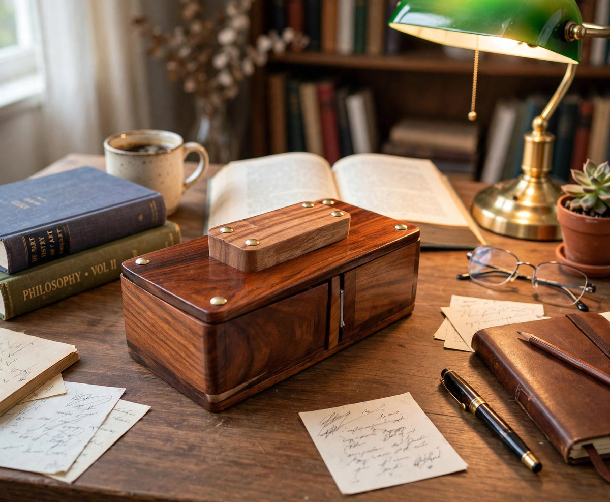 Sheesham Wood Swivel Storage Box – Rustic Wooden Organizer & Keepsake Box