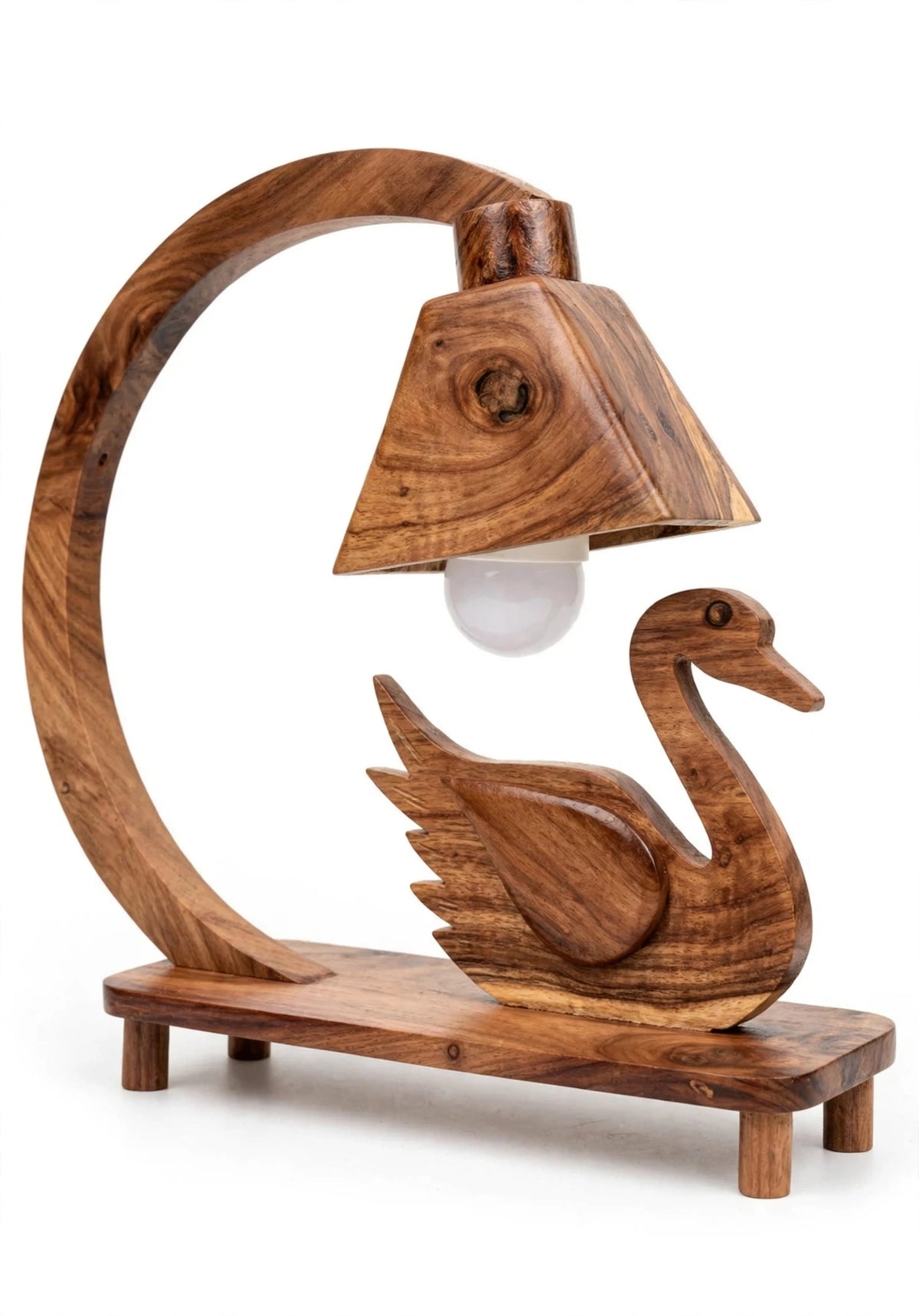 Handcrafted Sheesham Wood Animal Table Lamp – Deer, Horse, Swan, Elephant & Lion Designs