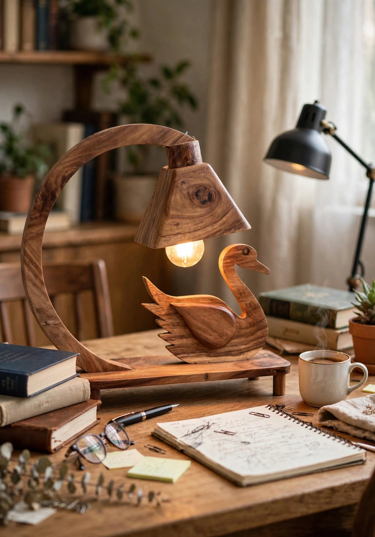 Handcrafted Sheesham Wood Animal Table Lamp – Deer, Horse, Swan, Elephant & Lion Designs