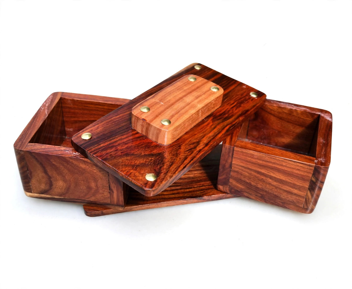 Sheesham Wood Swivel Storage Box – Rustic Wooden Organizer & Keepsake Box