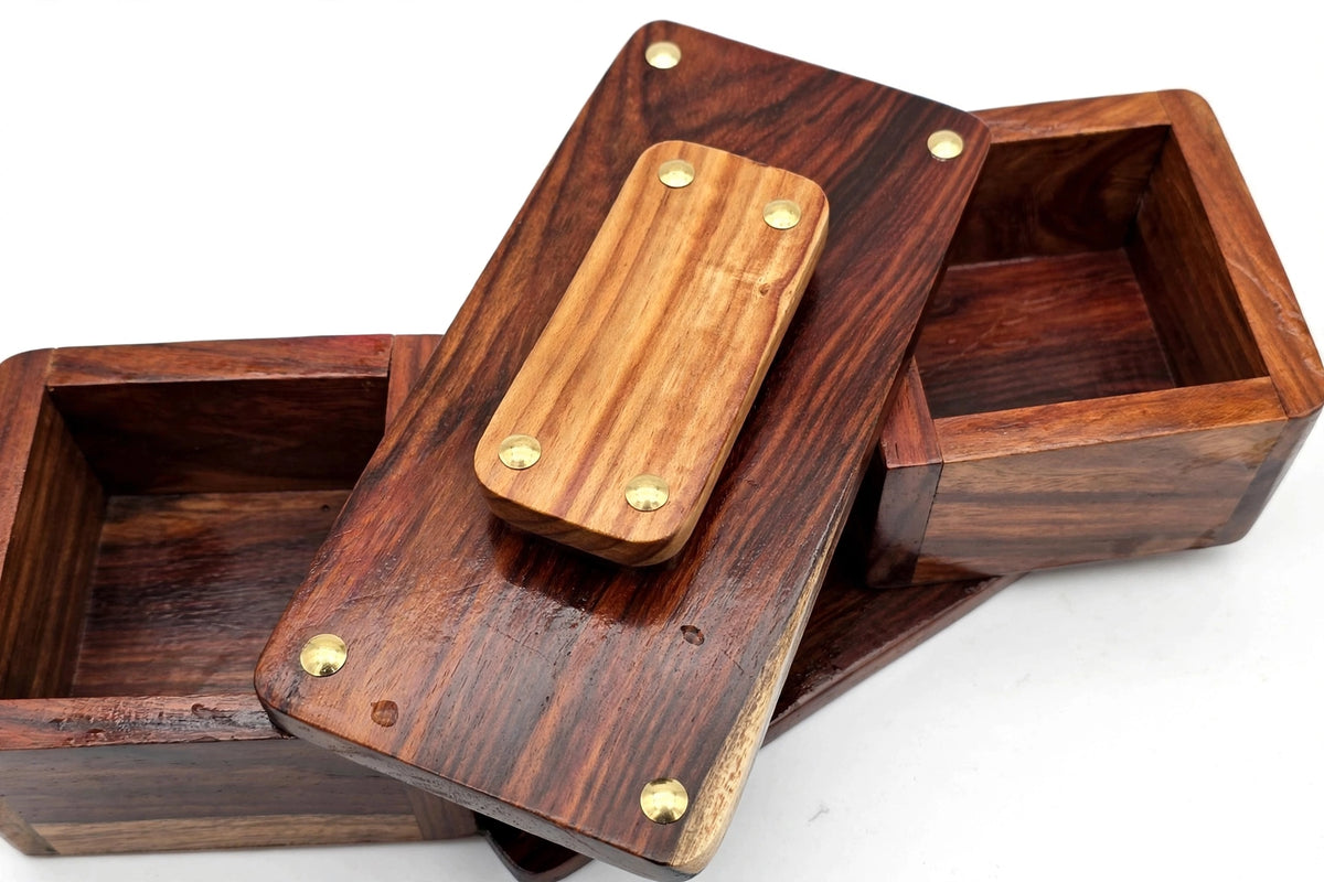Sheesham Wood Swivel Storage Box – Rustic Wooden Organizer & Keepsake Box