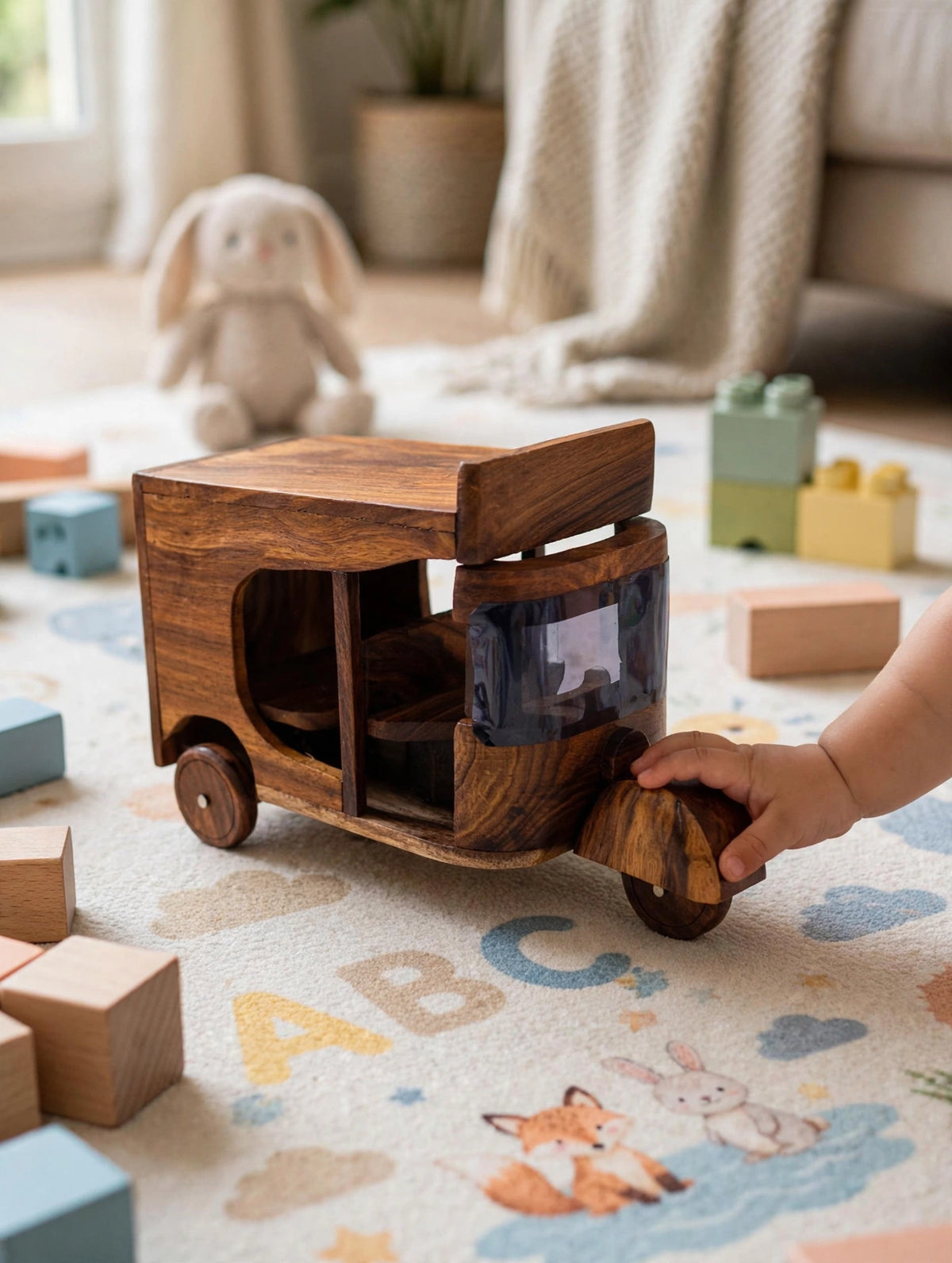 Wooden Rikshaw Model – Rustic Auto Rickshaw Decor