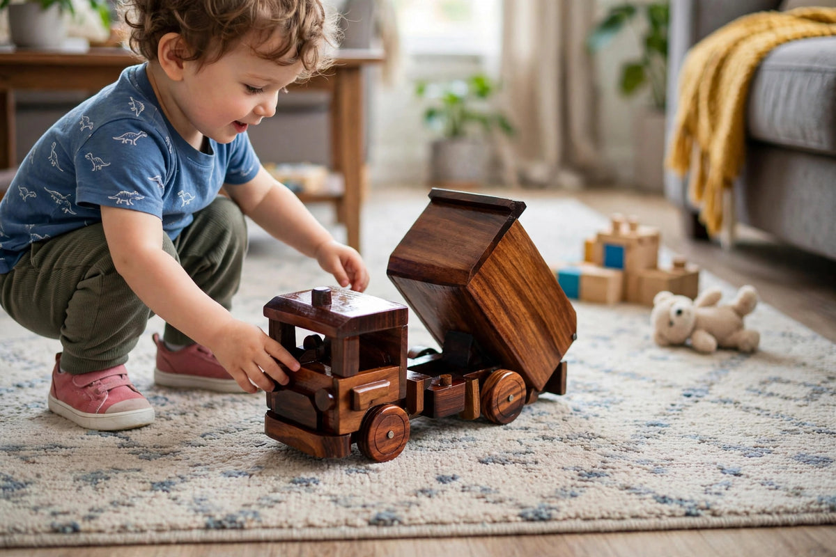 Handcrafted Wooden Dump Truck | Premium Decorative Showpiece