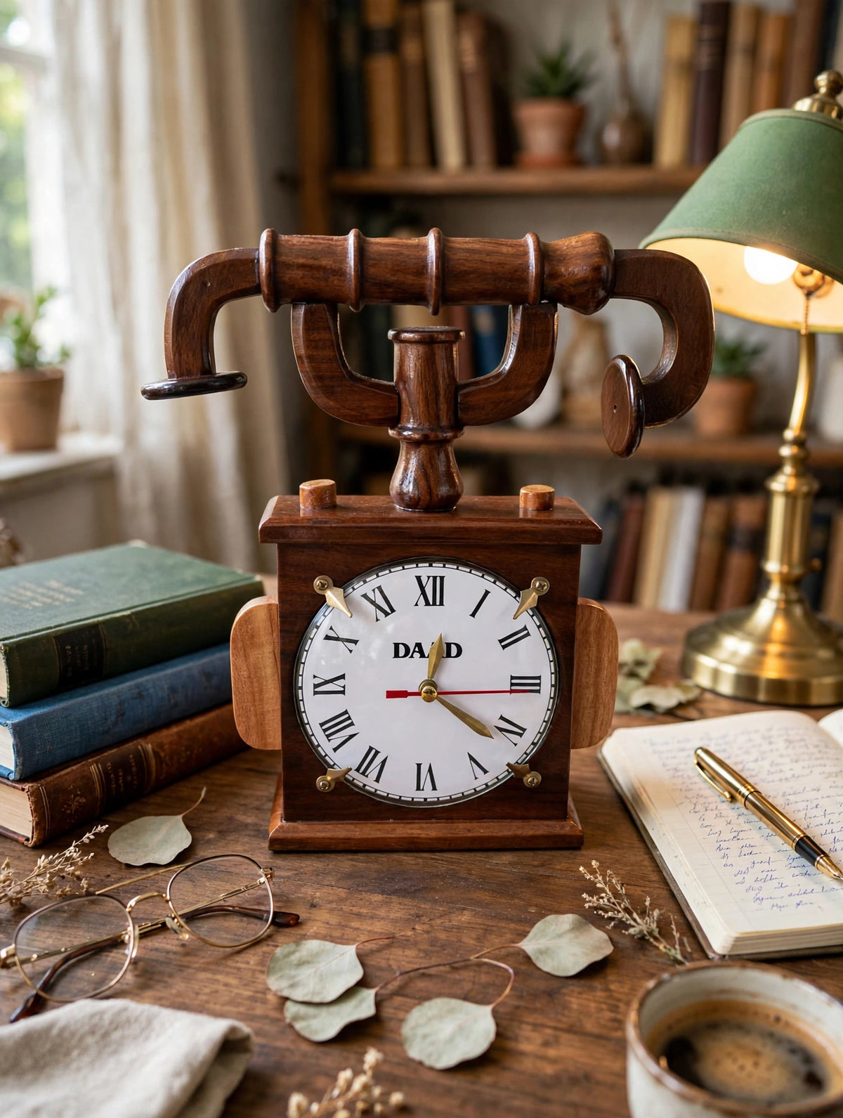 Handmade Wooden Table Clock – Rustic Vintage Bicycle Handlebar Design ⏰