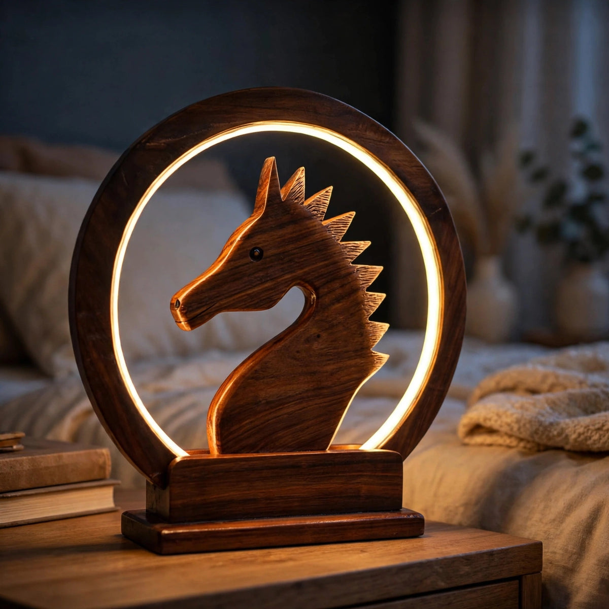 Handcrafted Wooden Horse LED Lamp