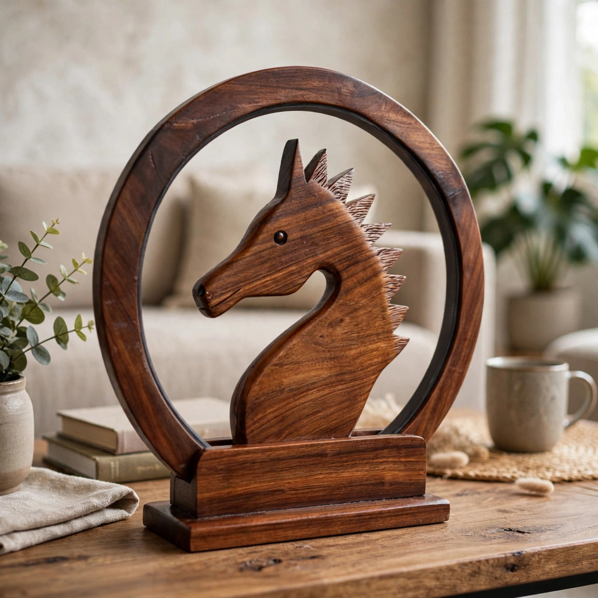 Handcrafted Wooden Horse LED Lamp
