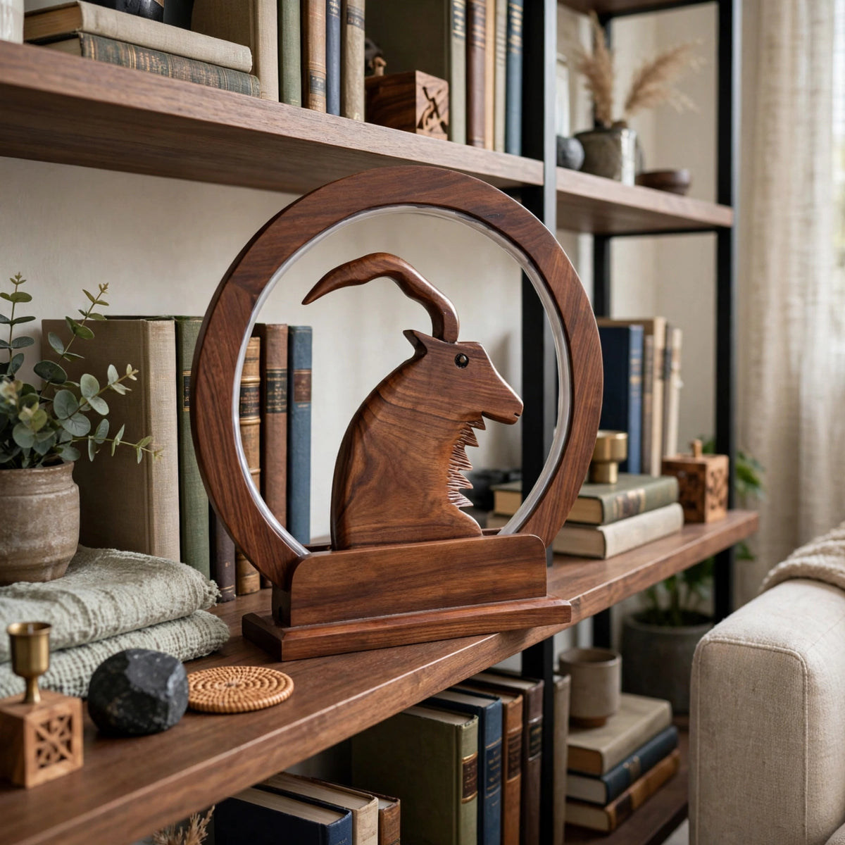 Handcrafted Wooden Markhor LED Lamp