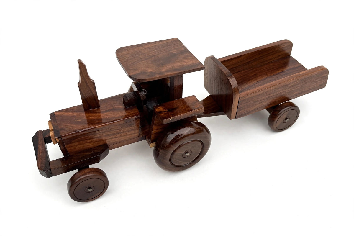 Handcrafted Wooden Tractor with Trailer – Premium Wooden Decorative Showpiece