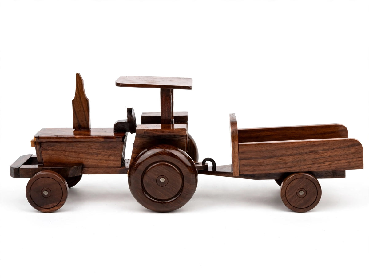 Handcrafted Wooden Tractor with Trailer – Premium Wooden Decorative Showpiece