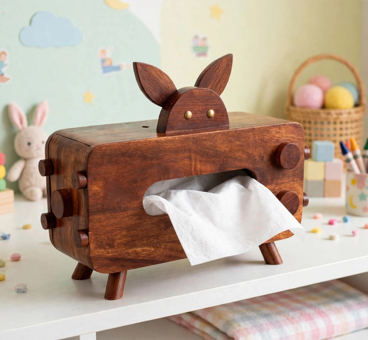 🐰 Handmade Wooden Bunny Tissue Box