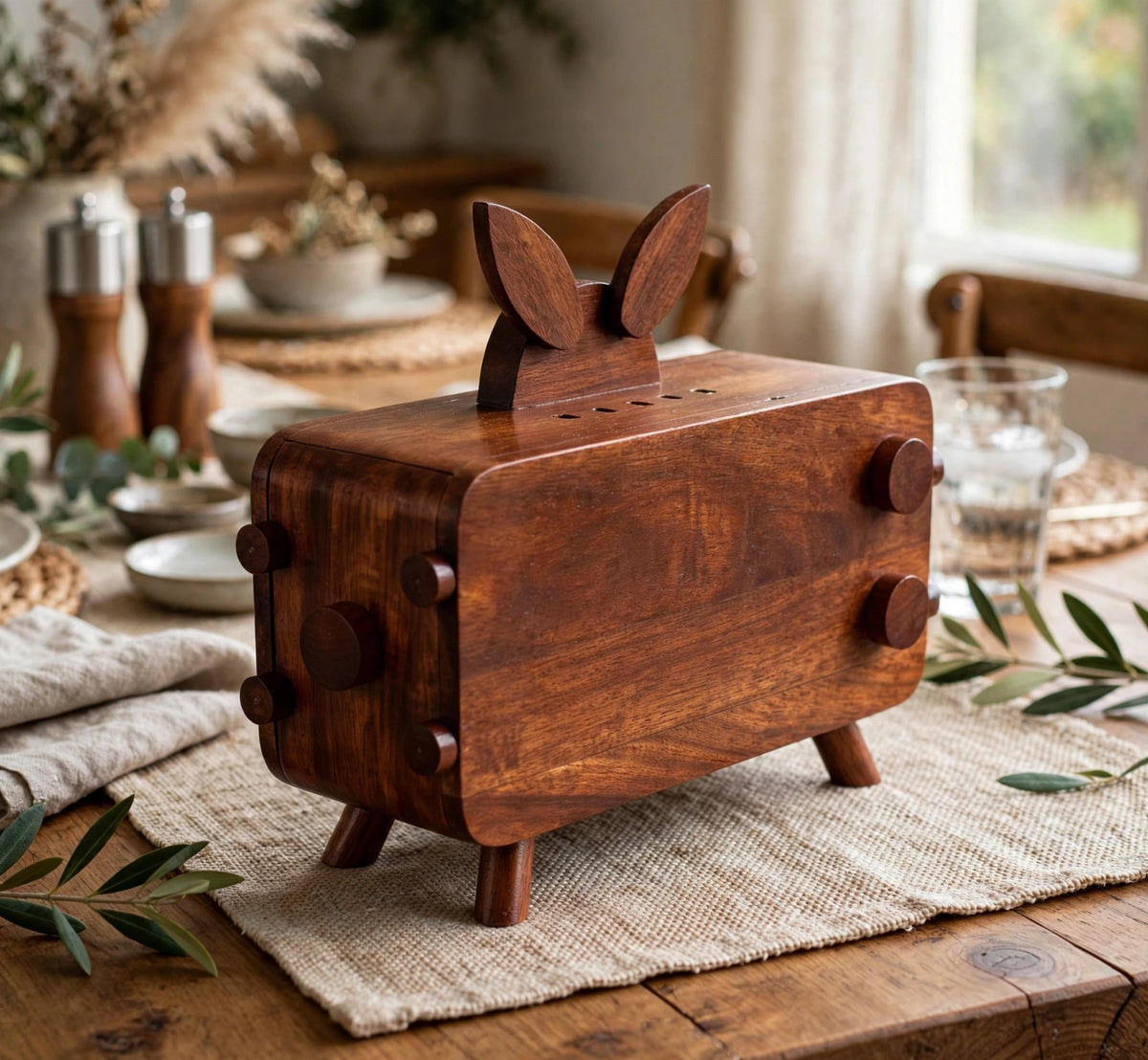 🐰 Handmade Wooden Bunny Tissue Box