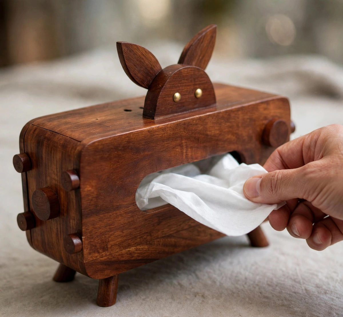🐰 Handmade Wooden Bunny Tissue Box