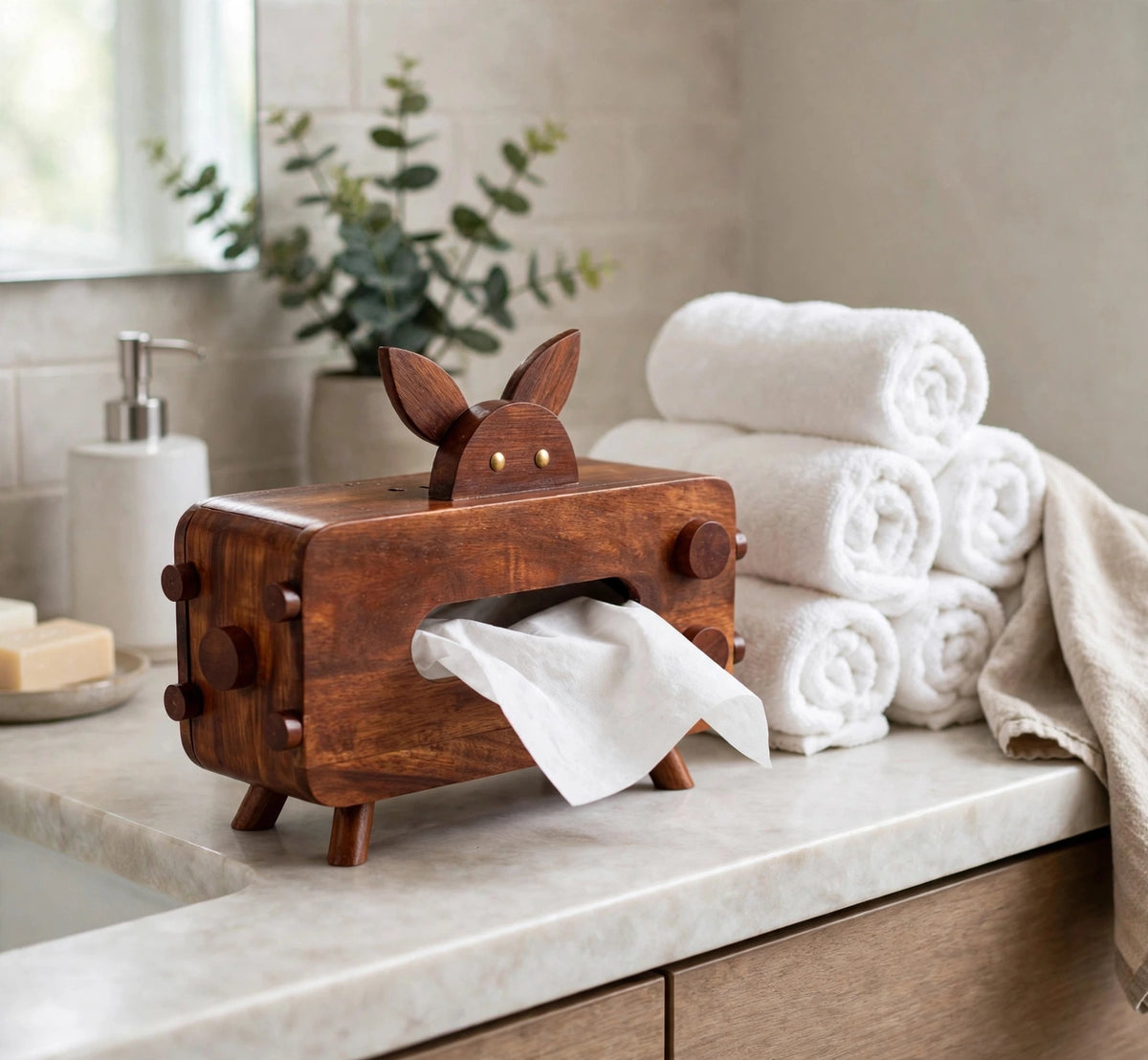 🐰 Handmade Wooden Bunny Tissue Box