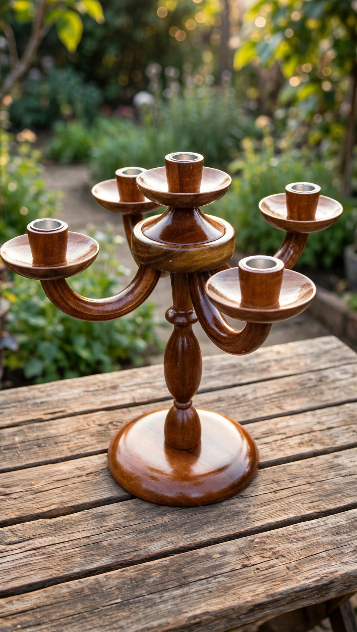 Handcrafted Wooden 5-Candle Candelabra