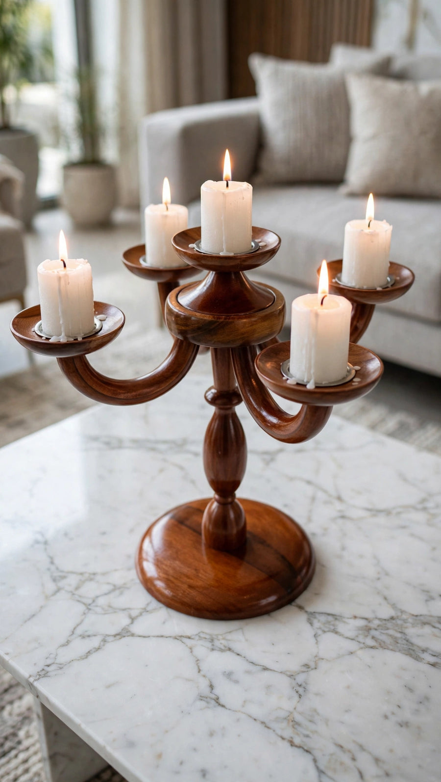 Handcrafted Wooden 5-Candle Candelabra