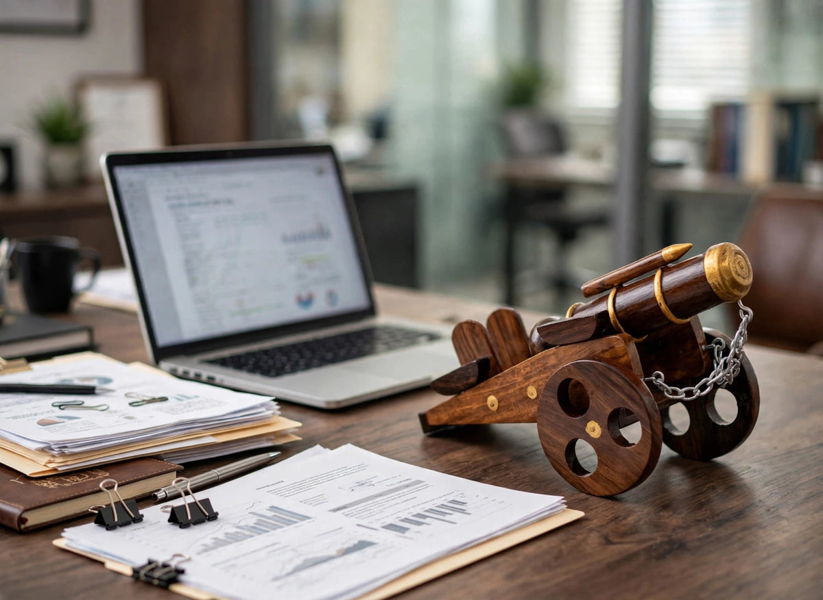 Vintage Wooden Cannon Showpiece