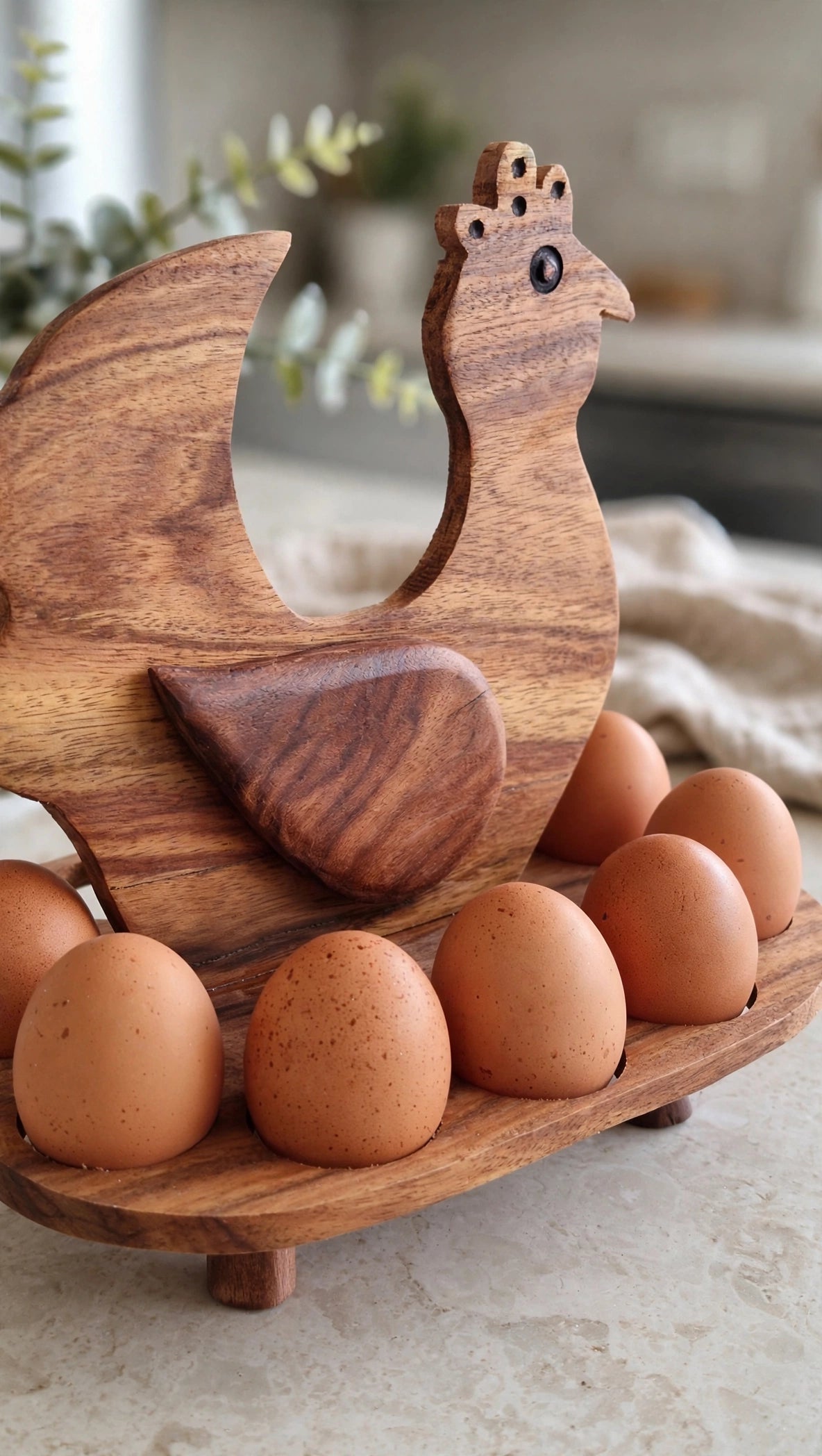 Handcrafted Wooden Chicken Egg Holder – Rustic Kitchen & Farmhouse Decor