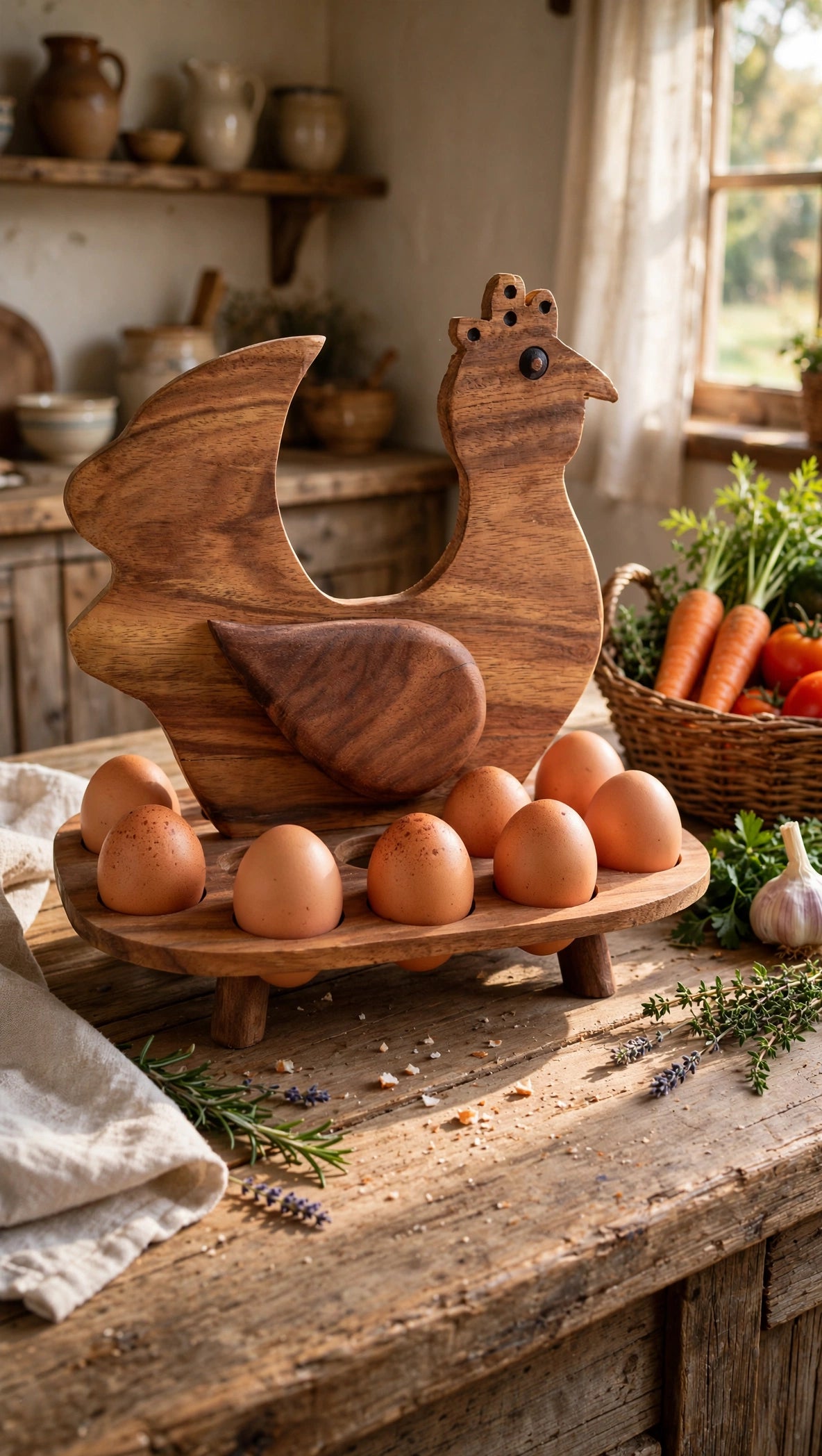 Handcrafted Wooden Chicken Egg Holder – Rustic Kitchen & Farmhouse Decor