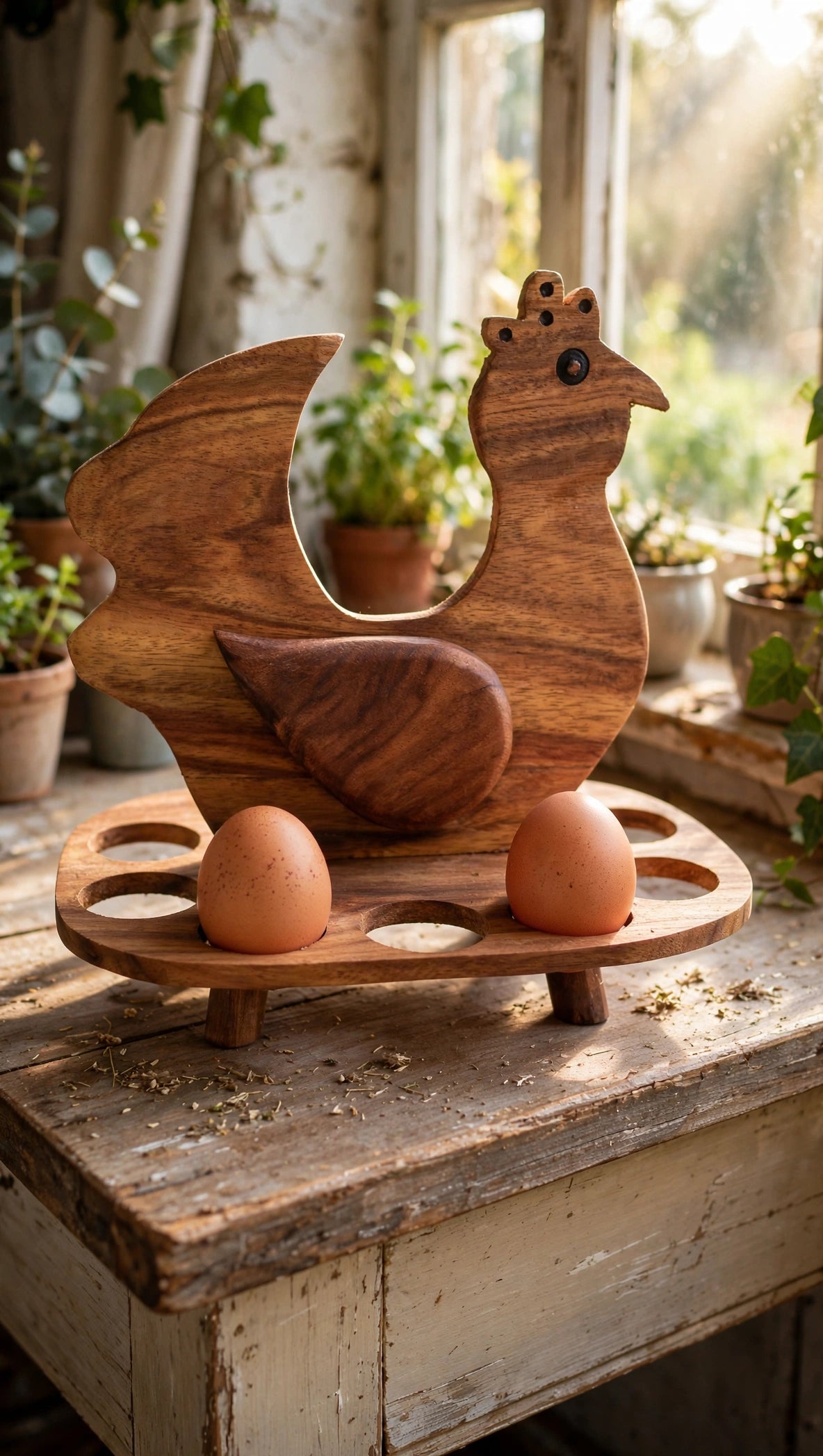 Handcrafted Wooden Chicken Egg Holder – Rustic Kitchen & Farmhouse Decor