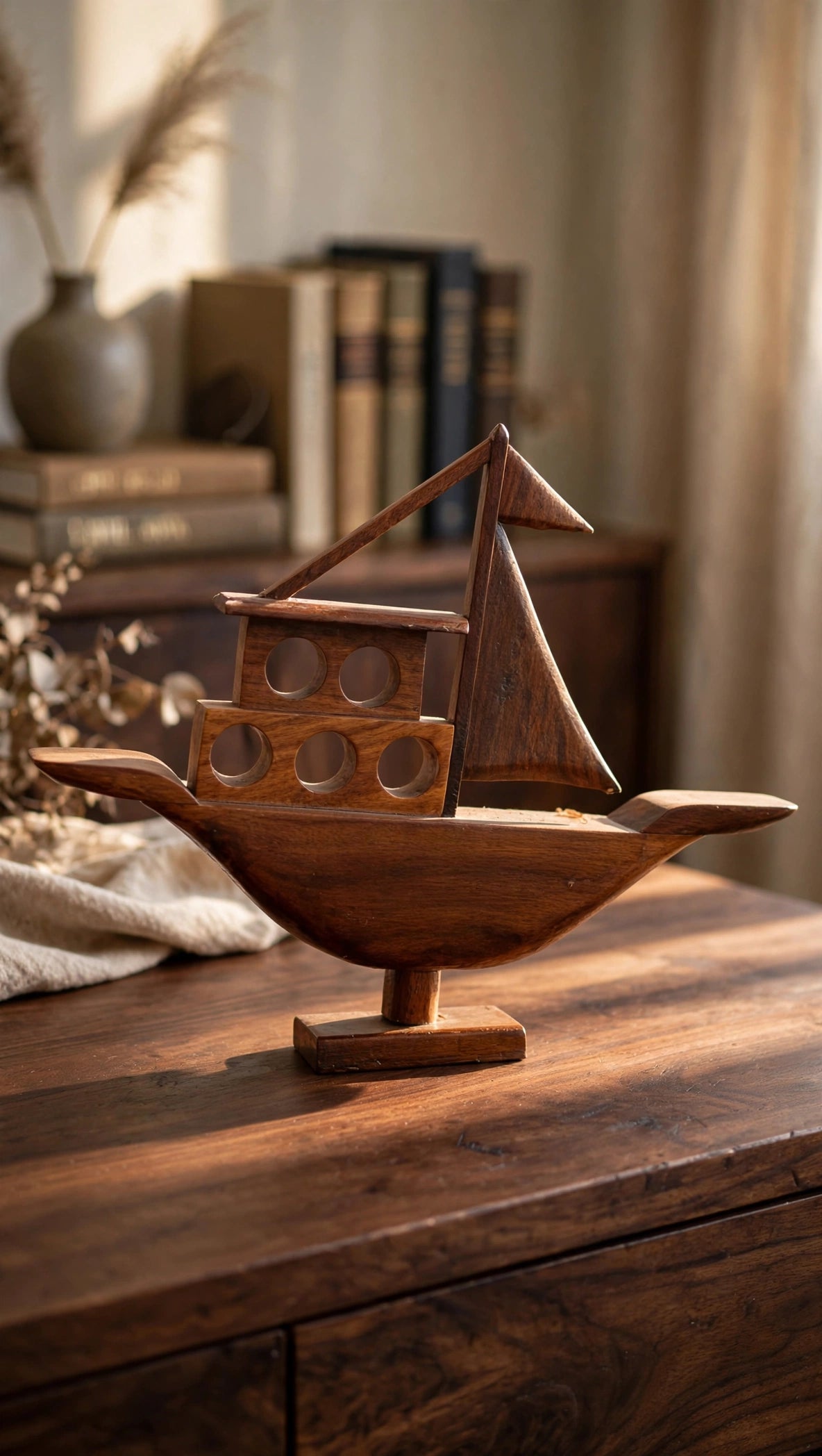 Handcrafted Wooden Sailboat Decorative Showpiece – Nautical Home Decor