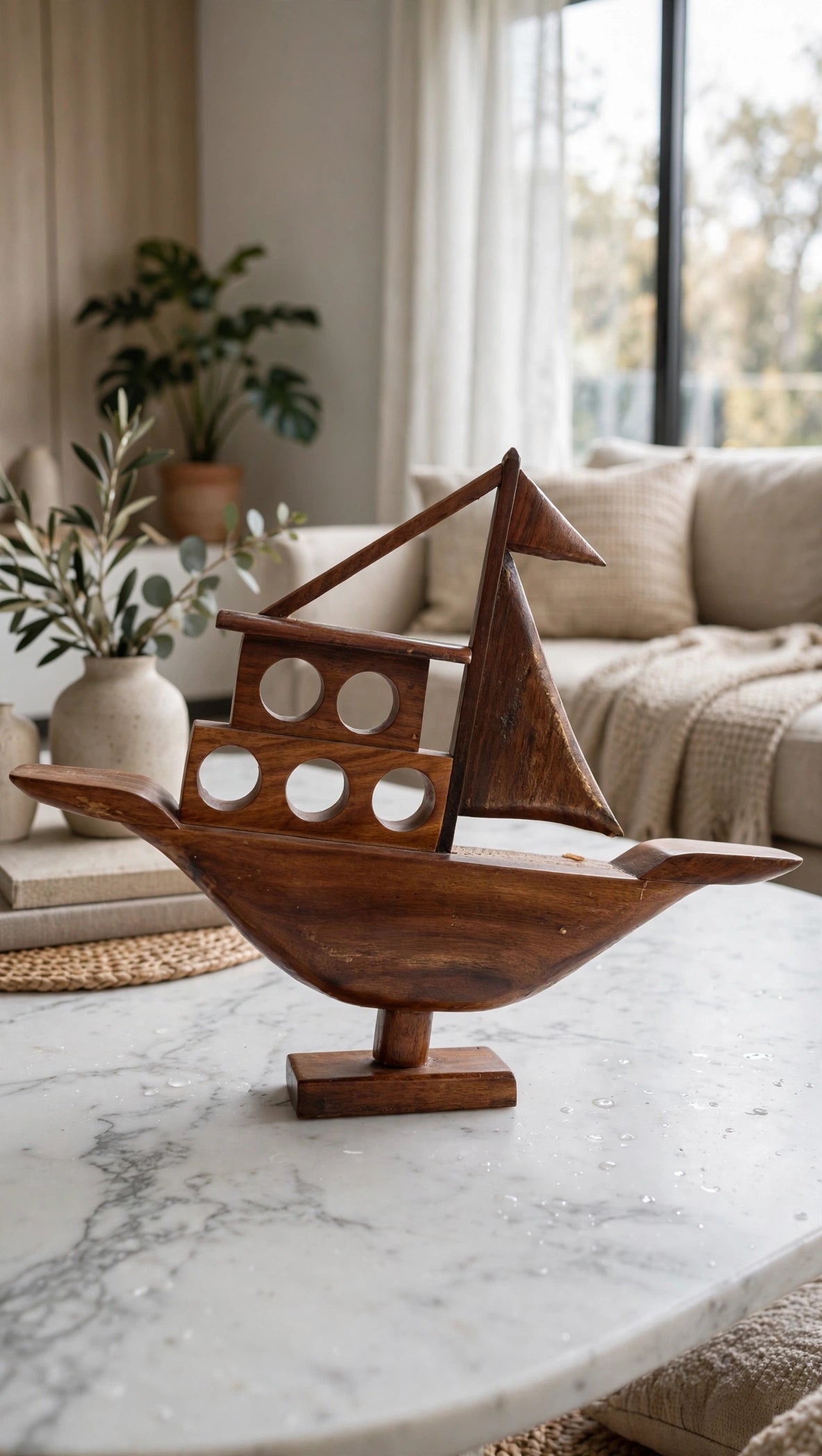 Handcrafted Wooden Sailboat Decorative Showpiece – Nautical Home Decor