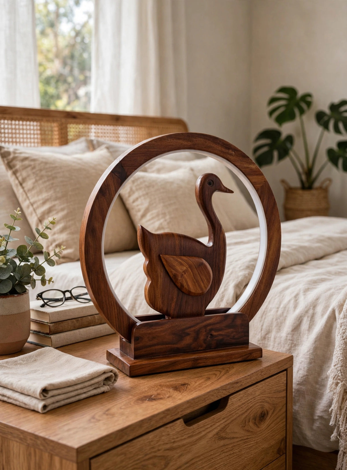 Wooden Swan LED Night Lamp