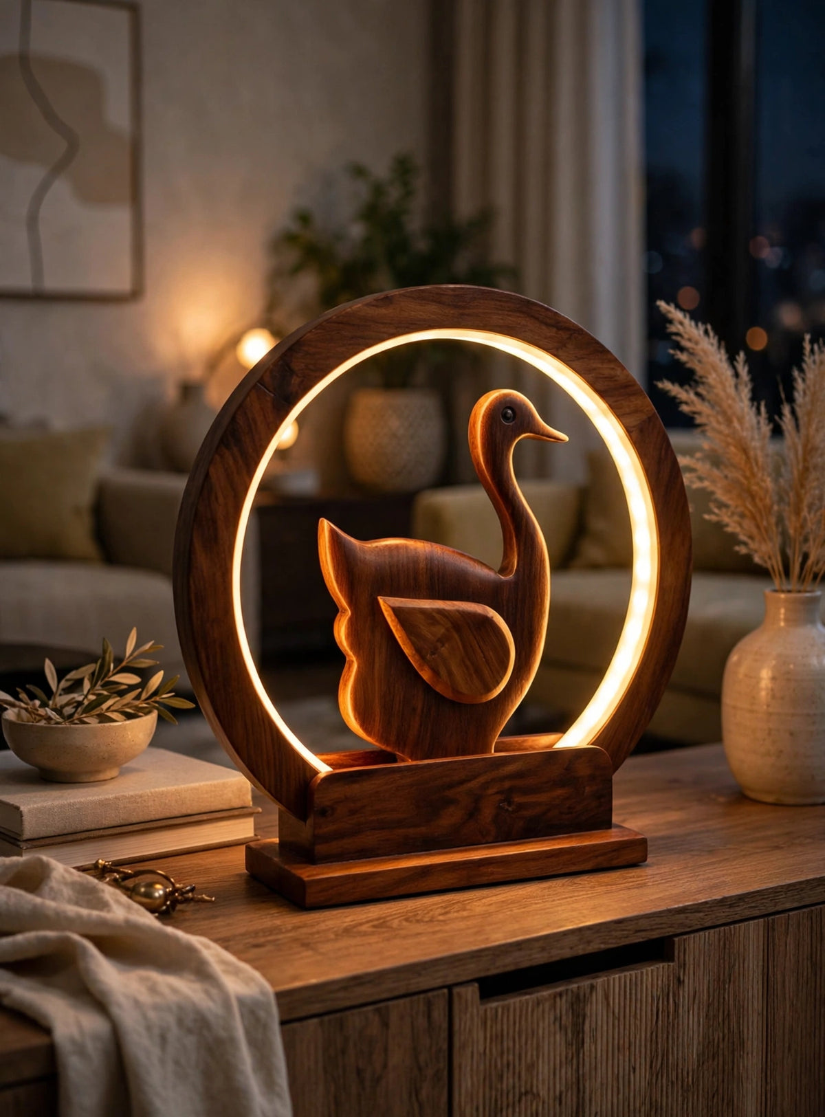 Wooden Swan LED Night Lamp