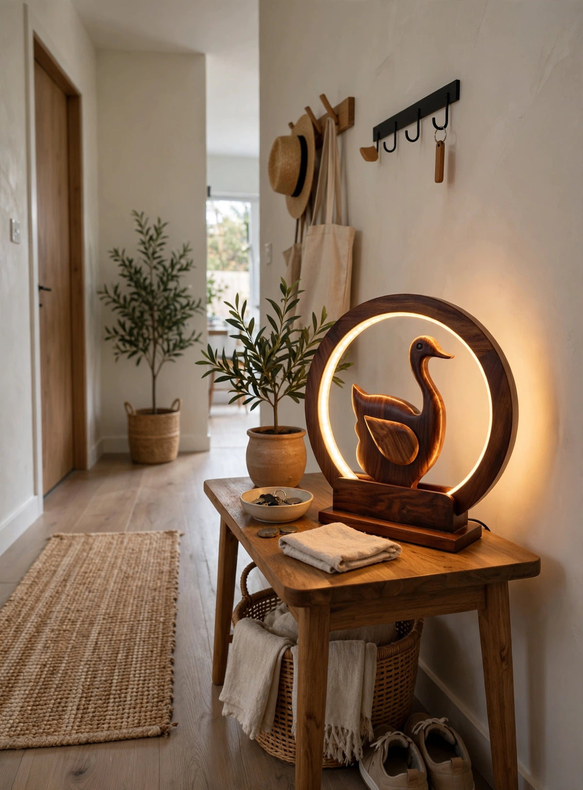 Wooden Swan LED Night Lamp