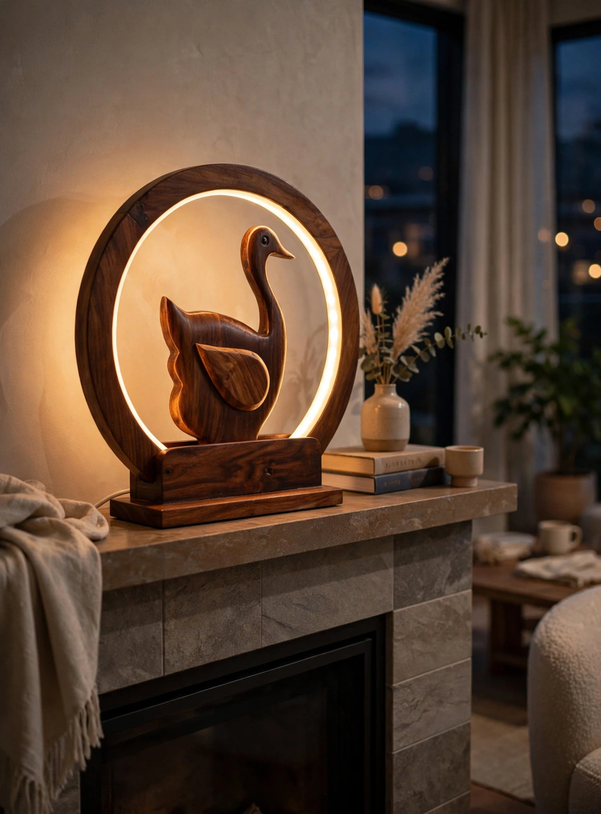 Wooden Swan LED Night Lamp
