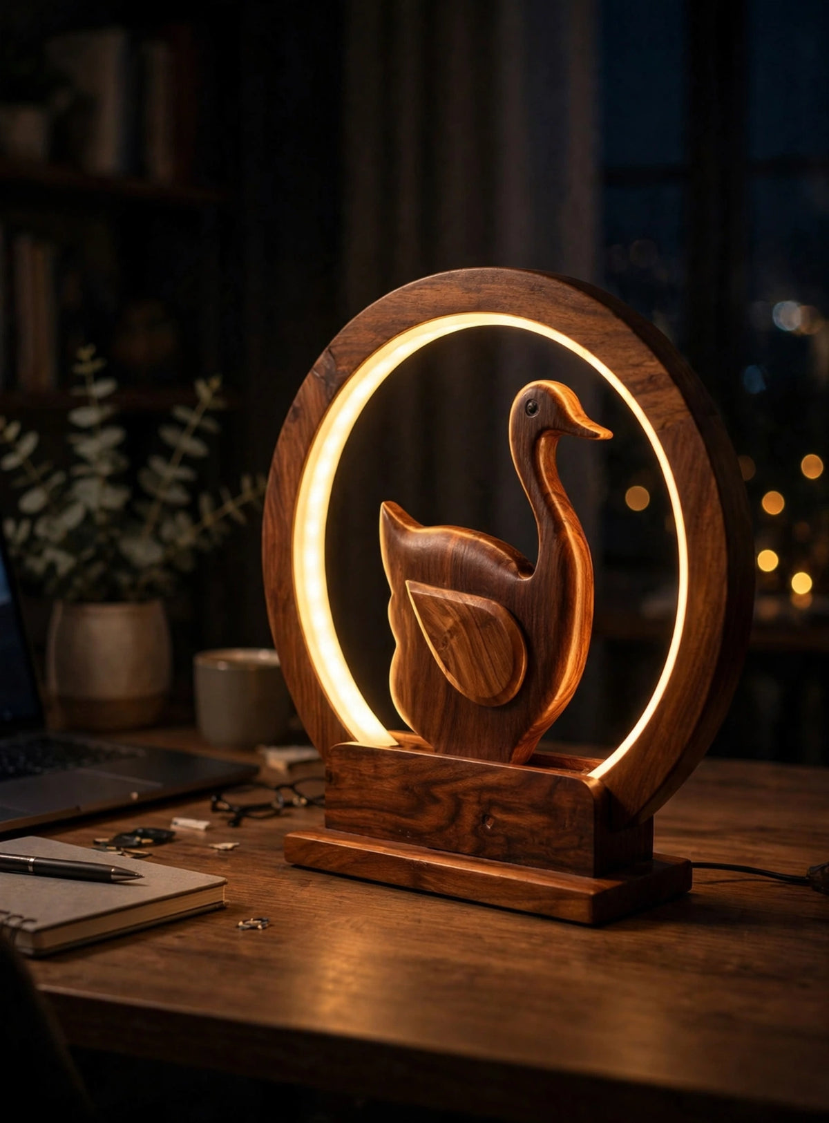 Wooden Swan LED Night Lamp
