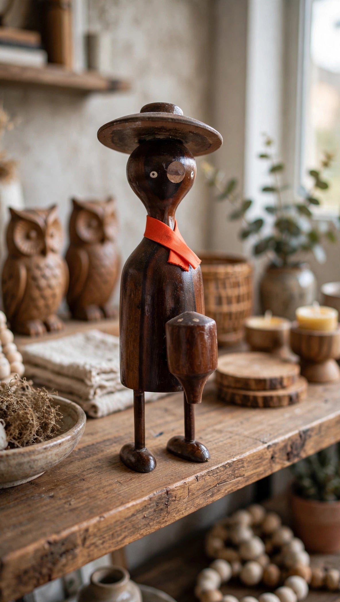 Handcrafted Wooden Duck Figurine – Rustic Decorative Bird Showpiece