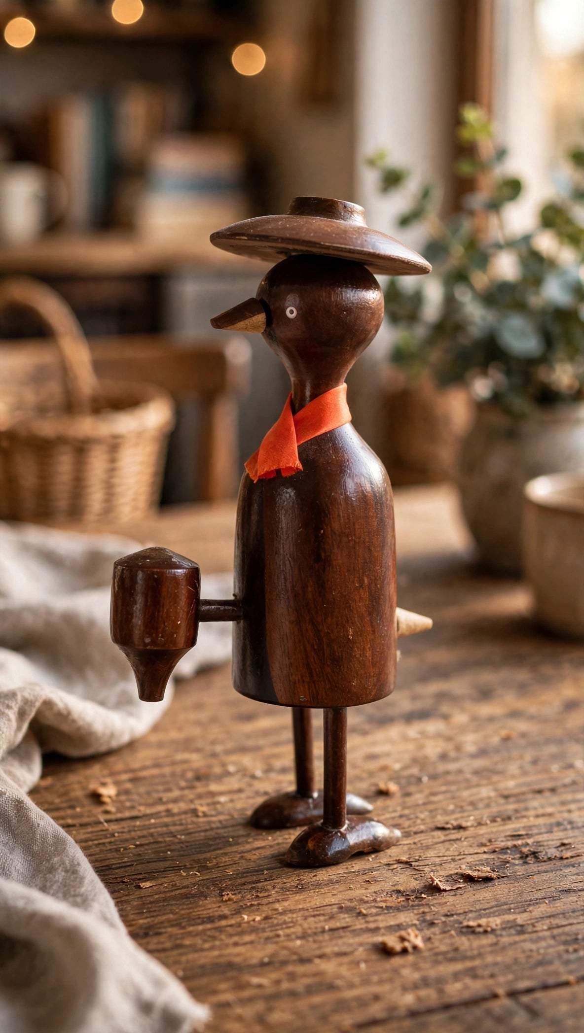 Handcrafted Wooden Duck Figurine – Rustic Decorative Bird Showpiece